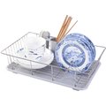 Basicwise Stainless Steel Dish Rack with Plastic Drain Board and Utensil Cup QI003574